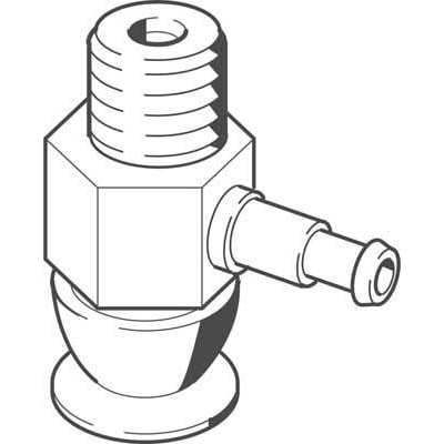Festo vakuumsuger VAS-8-M5-S-PUR-B med 8 mm sugekopdiameter og højdekompensator, illustreret med en teknisk tegning.