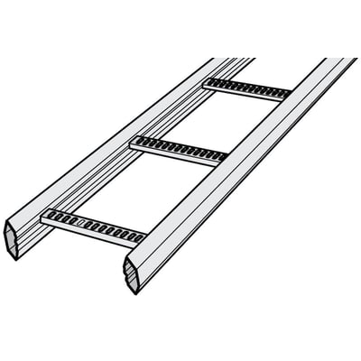 Illustration af Wibe kabelstige KHZP 150 mm med detaljeret visning af de perforerede, flade trin og den lukkede sekskantede profil.