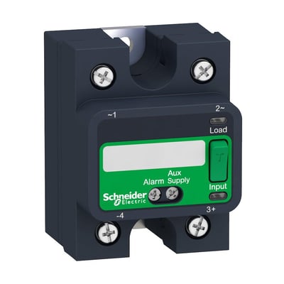 Schneider Electric solid state relæ SSP med 75A, 660VAC og 24VDC styringsspænding, vist på hvid baggrund.