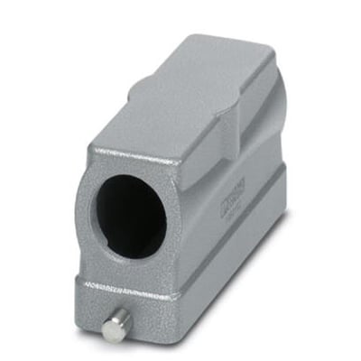 Detaljebillede af Phoenix Contact stikhus HC STA B24, viser den grå aluminiumskonstruktion og 24-polede tilslutning, IP65.