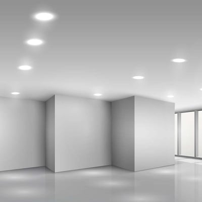 V-TAC rundt mini LED-indbygningspanel på 3 W med 3-i-1 CCT lyser indbygget i et lyst rumloft.