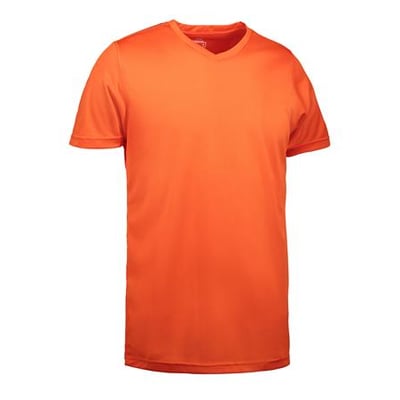 ID Identity T-shirt Yes i børnestørrelse 4/6 i klar orange med V-hals og korte ærmer.