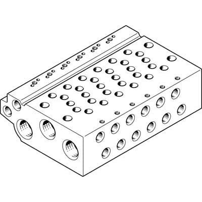 Festo tilslutningsliste VABM-L1-10HW-G18-6, en rektangulær enhed med flere porte og montering huller.