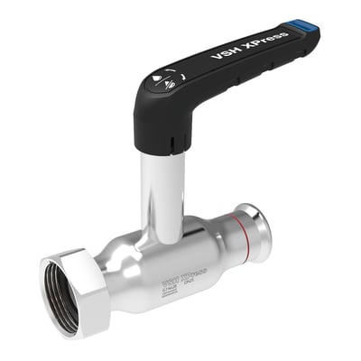 VSH Xpress kuglehane med 3/4" gevind og 22mm presfitting, forzinket stålhus og sort PA66 greb.