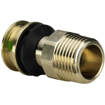 Viega Raxofix overgangsnippel med SC-Contur vist fra siden, fremhæver 25mm muffe og 1" gevind.