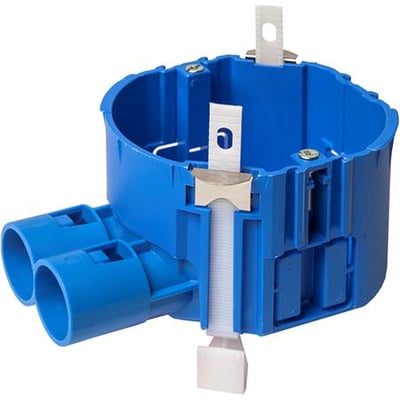 ABB forfradåse til rør, blå, med to udtag til 16-20mm rør og integreret modulholder.