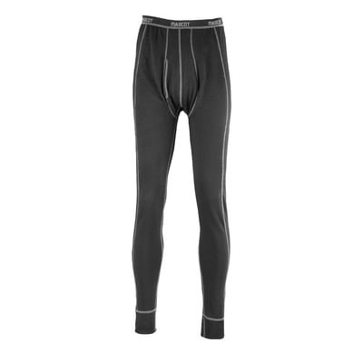 Mascot Vigo lange underbukser i sort, vist forfra med tydelige grå syninger og Mascot logo på elastikken i taljen. Størrelse S. Velegnet som isolerende inderlag.