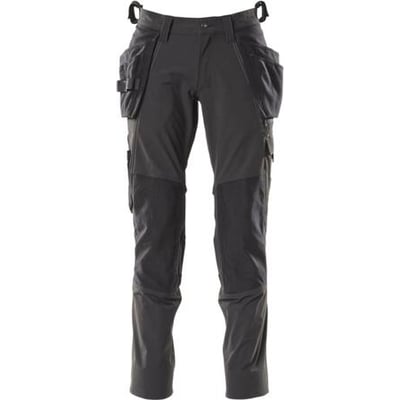 Mascot 76C46 stretch bukser i sort med integrerede lommer og CORDURA forstærkninger ved knæene.