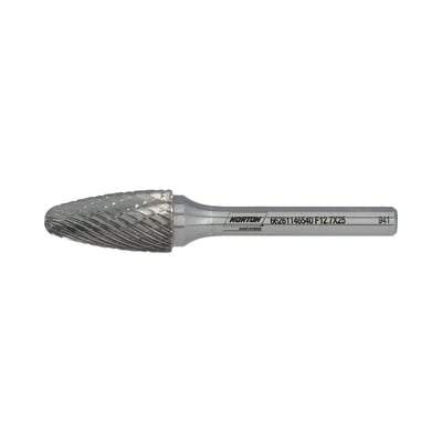 Norton BDX-hårdmetalfræser i form F, 7 x 25 x 70 mm, med riflet fræsehoved og lige skaft, set fra siden.
