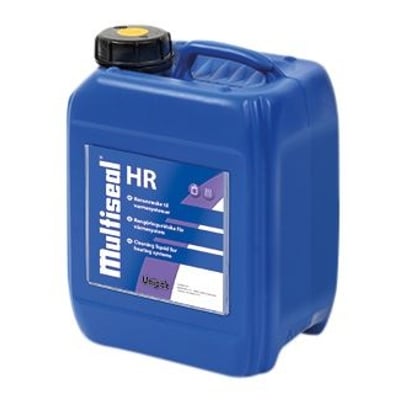 Blå Unipak Multiseal HR 5L dunk til varmesystemer, med mærkat der viser produktinformation og Unipak logo.