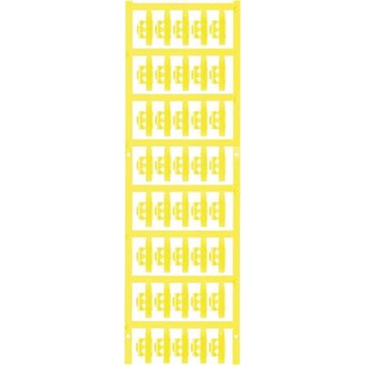 Weidmüller SlimFix Clip ledningsmærker i gul farve, monteret på en strimmel til nem påføring.