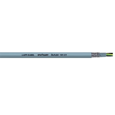 Lapp ÖlfleX 191 CY kabel med 5G2,5 dimension, der viser den grå yderskede og interne flettede afskærmning.
