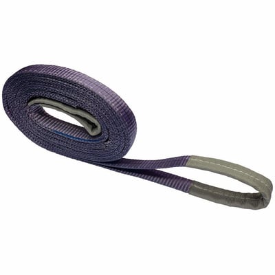 Ironside løftebånd på 4 meter til 1 ton, violet og oprullet med indsyet øje synligt i enden.