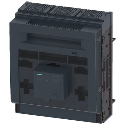 Siemens SENTRON 3-polet NH3 sikringsafbryder 3NP1163 med 630 A kapacitet og 60 mm flad terminal på hvid baggrund.