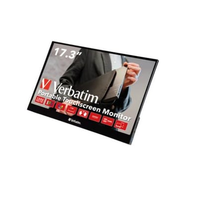 Verbatim PMT-17 bærbar touchscreen monitor med 17,3" Full HD IPS-panel og sort metalramme.