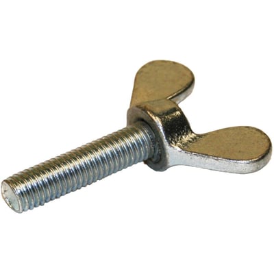 Detaljeret billede af elgalvaniseret fløjskrue DIN 316, M6x20mm, med synlige gevind og vingehoved.