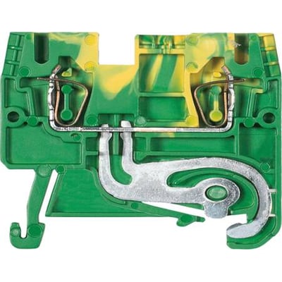 Wieland WKFN 2,5SL/35 jordklemme med gul/grøn farve og TS35-fod til 2,5mm² ledere.