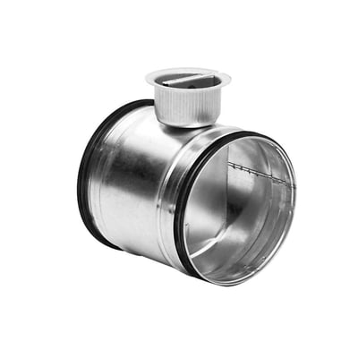 Lindab indreguleringsspjæld DRU, 500 mm, fremstillet af galvaniseret stål med tætningsringe på ydersiden.