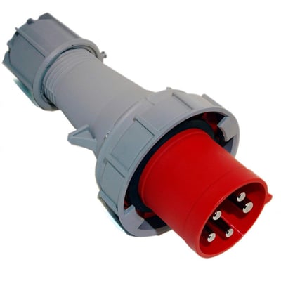 PC Electric CEE stikprop, 63A, 5-polet, 400V i rød og grå farve med tydelige kontaktstifter.