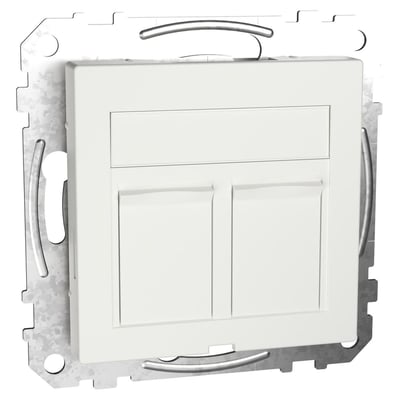 Lauritz Knudsen Merten dataudtag i polar hvid med plads til 2 Actassi eller Keystone konnektorer. Udtaget er lavet af polycarbonat og halogenfrit.