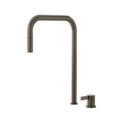 Lavabo Alkymist 788 RS Square køkkenarmatur i bronze med høj U-tud, separat greb og udtrækkelig dyse.