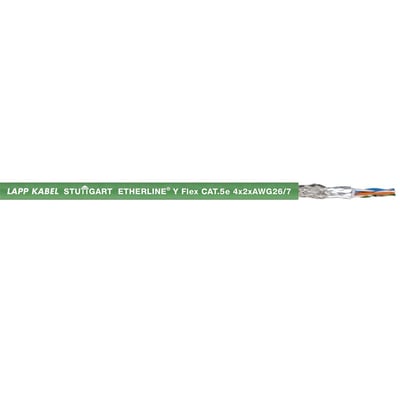 Lapp Kabel ETHERLINE® PN Cat.6A FLEX FC industrielt Ethernet kabel med grøn yderkappe og synlige indre ledere.