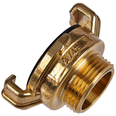 GEKA klokobling i messing med 40 mm bendiameter og en ½" udvendig BSP gevind på hvid baggrund.