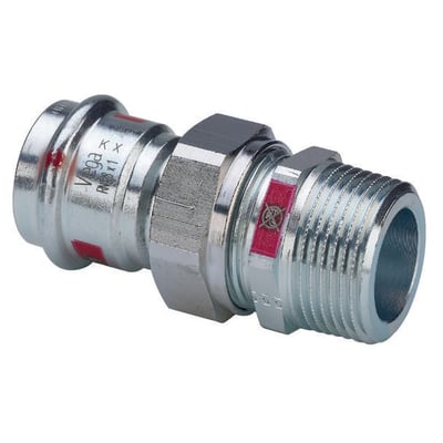 Viega Prestabo forskruning i forzinket stål med 22 mm presfitting og 3/4" gevind. Synlig SC-Contur markering.