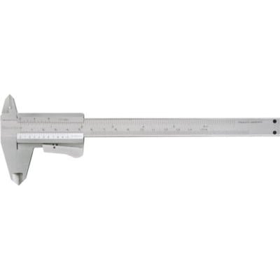 Diesella skydelære på 150 mm med klemmelås, matforkromet finish og tydelige måleenheder.