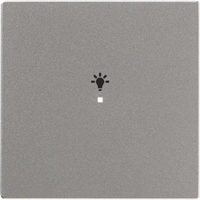 ABB Free-Home tangent i aluminium med symbol for lys og en lille firkantet indikator. Tangenten er et modul til smart home systemer.