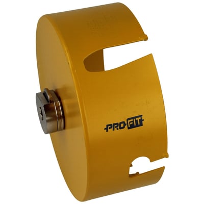 PRO-FIT HM hulsav med en diameter på 146 mm i gul farve, vist fra siden med en hvid baggrund.