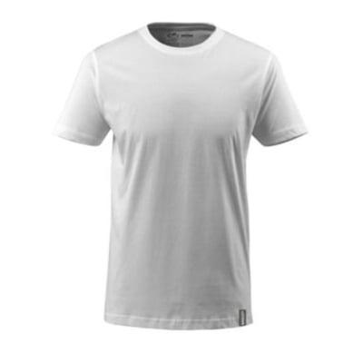 Bagfra af Mascot T-shirt i hvid, str. XL, viser sømme og et lille logo nederst på siden.