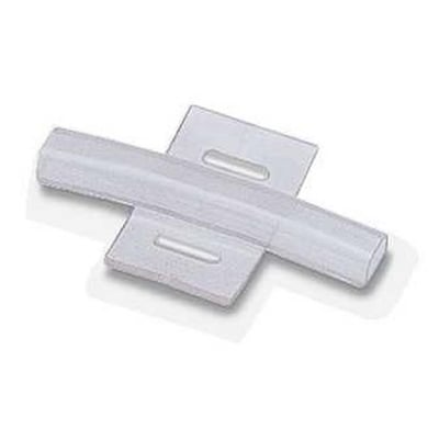 Nærbillede af Phoenix Contact PAB-KTL 23 COD.HULS 1013957 kabelmærkeskilteholder i transparent plast, viser design og monteringsegenskaber.