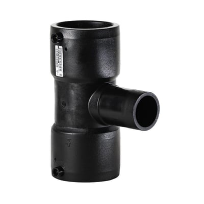 Reduceret El-Tee på 110x63mm med 90 graders vinkel, fremstillet i sort plast og overholder EU SDR11 standarden.