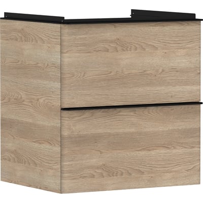 Hansgrohe Xelu Q vaskeskab i naturlig eg med to skuffer, vægmonteret model med 580mm bredde.