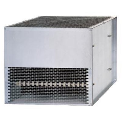 Sinamics bremsemodstand fra Siemens, 125kW med 600V DC input og 4,4 OHM modstand, set forfra med synlig metalgitter og interne komponenter.