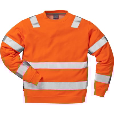 Kansas Hi Vis sweatshirt KL3 7446 SHV i orange, størrelse M, med reflekterende bånd på skuldre og ærmer samt ribstrikket kant.