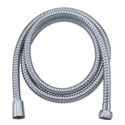 Nicobelli bruseslange på 3 meter med blank, forkromet overflade og synlige tilslutninger i begge ender.