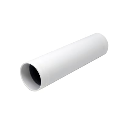 Hvidt GRAFT® FR-trækrør, Ø40 mm x 250 mm, set skråt med den åbne rørende tydeligt synlig.