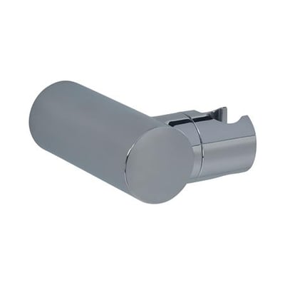 Vægmonteret håndbruserholder i skinnende krom, med en rund ende og en justerbar holder til bruserhovedet.