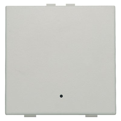 Niko 1-tryk til Niko Home Control i lys grå, set lige forfra med LED-indikator og monteringsclips.
