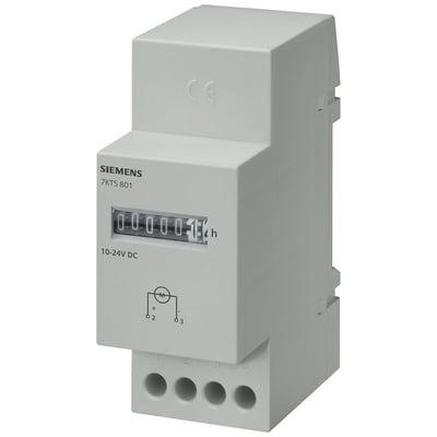 Siemens 7KT5 801 mekanisk impulstæller med 24V DC og 50Hz, viser 000001.12 timers forbrug.