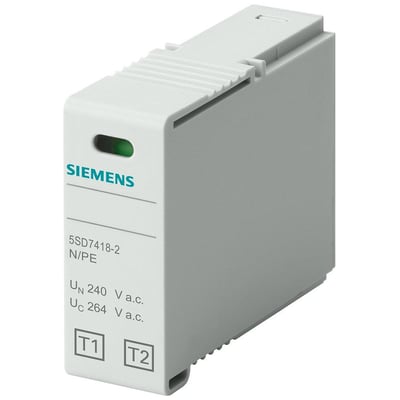 Siemens plug-in modul 5SD7 T1/T2, N-PE til overspændingsbeskyttelse med angivet UN 240 Vac og UC 264 Vac.