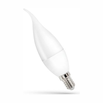 SpectrumLED LED-kertepære C37 med hvid, aflang kuppel og synlig E14-fatning, 4 W og 4000 K.