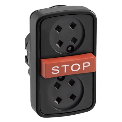 Schneider Electric Harmony Style 5 trykknap med sort "STOP" knap og to monteringshuller, Ø 22 mm.