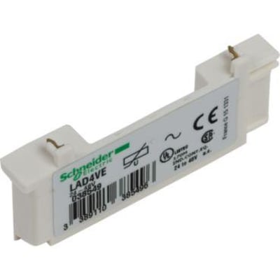 Schneider Electric RC-LED modul til 50-127V AC, passer til Serie D og F, hvidt plast med mærkat og CE-godkendelse.