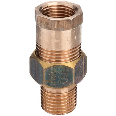 Viega union 3/4" i rødgods med konisk tætning, viser både muffe og nippel med 3/4" gevind.