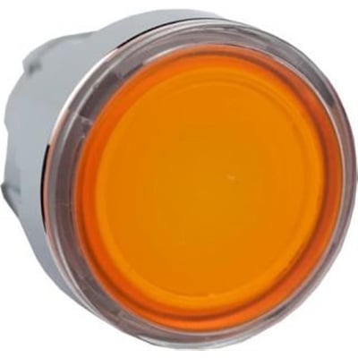 Schneider Electric lampetrykhoved Ø22 mm i metal med plan orange front, designet til LED-lys.