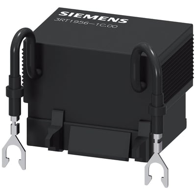 Siemens overspændingsdæmper 3RT1956-1C.00 i sort med hvide skrift og sølvfarvede terminaler.