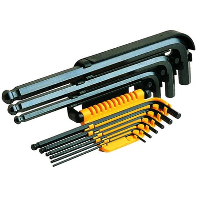 Ironside unbrakonøglesæt med 9 lange nøgler med kugle i orange foldbar holder, størrelser 1,5–10 mm.